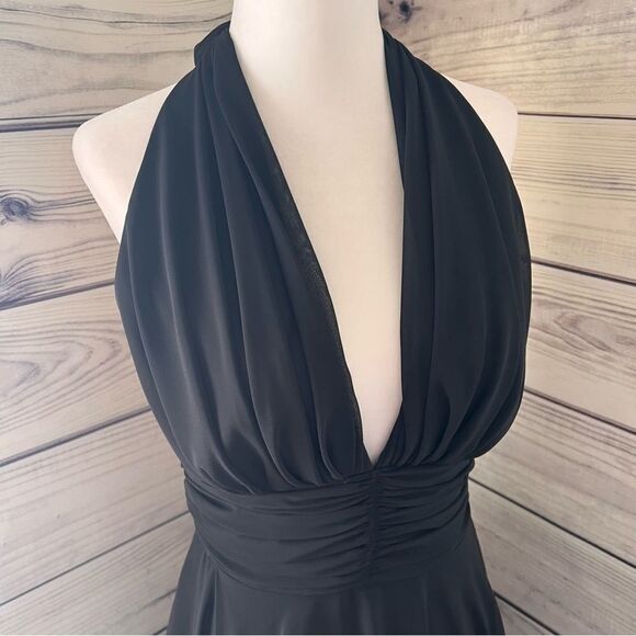 Chicas Vintage Y2K 90s Black Halter V Neck Flowy Dress - Picture 4 of 11